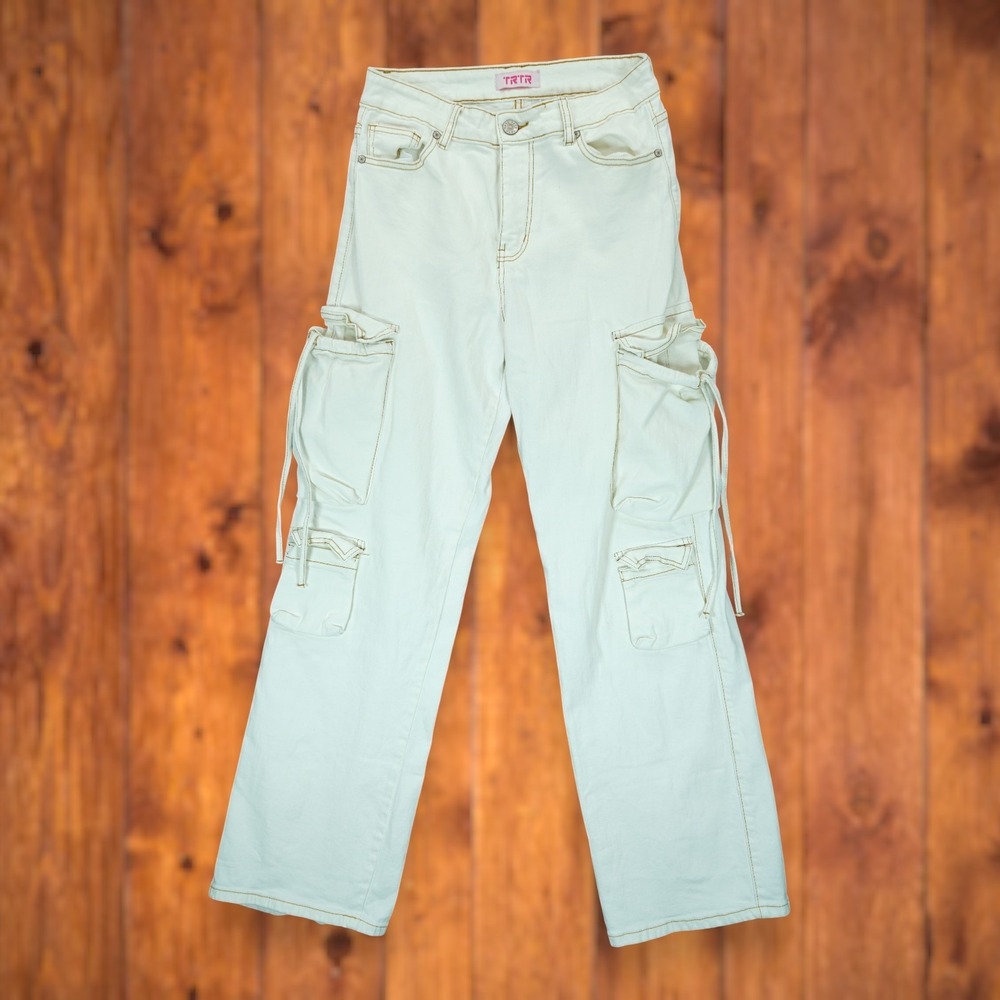 TRTR Women's Cargo Pants Size 11 White Waist 30" Rise 11.5"‎  ~ EUC